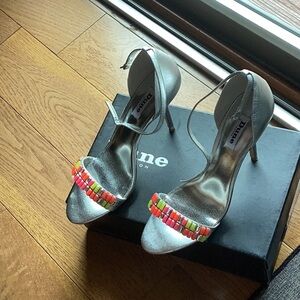 Dune London Silver and Red Stiletto Heels